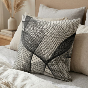 Modern svart vit geometrisk linje konst kastkudde kudde