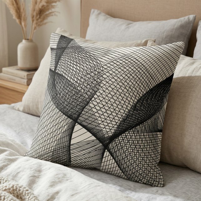 Modern svart vit geometrisk linje konst kastkudde kudde (Skapare uppladdad)