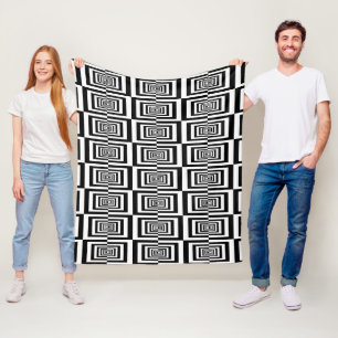 Modern svart-vit geometrisk mönster fleecefilt