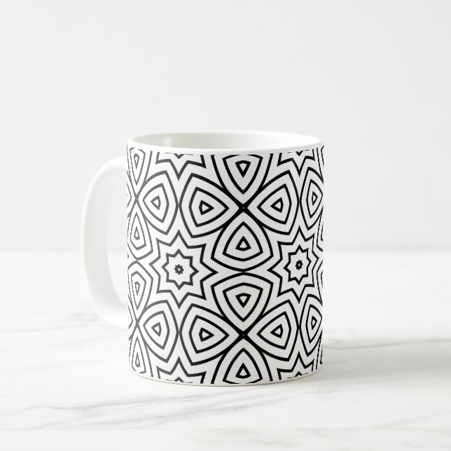 Modern svart-vit geometrisk mönster  kaffemugg (Framsida vänster)