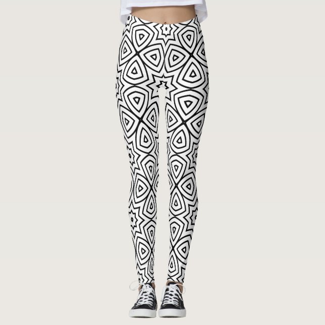 modern svart-vit geometrisk mönster leggings (Framsida)