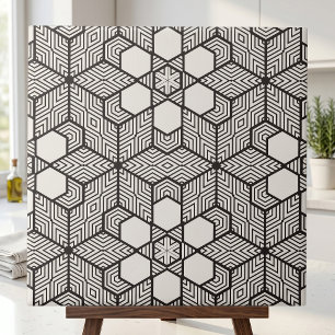 Modern svart-vit geometrisk optisk illusion kakelplatta