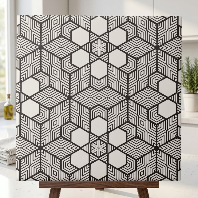 Modern svart-vit geometrisk optisk illusion  kakelplatta (Skapare uppladdad)