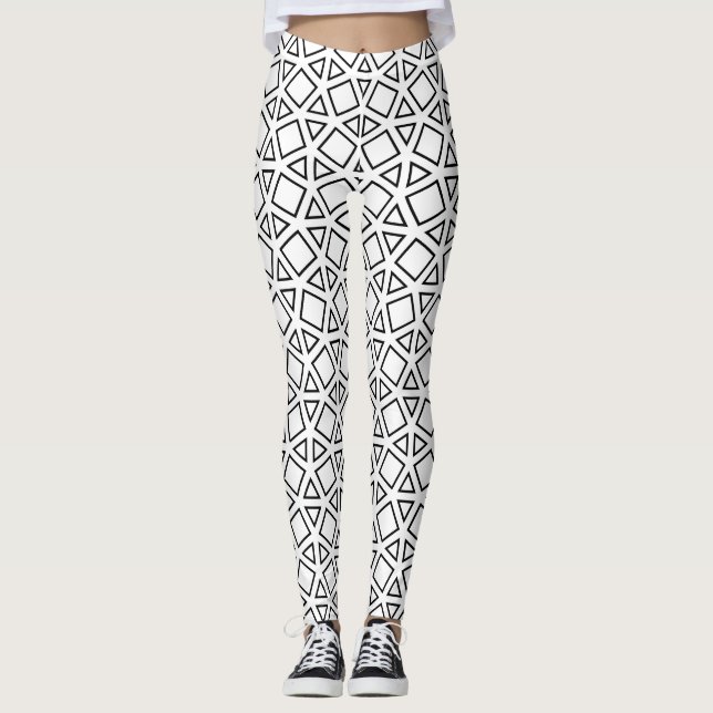 Modern svart-vit geometrisk triangelmönster leggings (Framsida)
