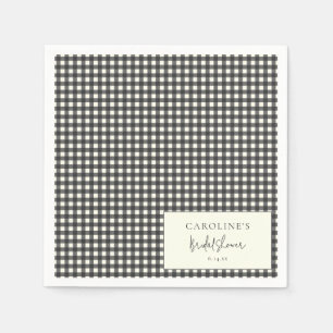 Modern svart-vit gingham-rutig bröllopsfest pappersservett