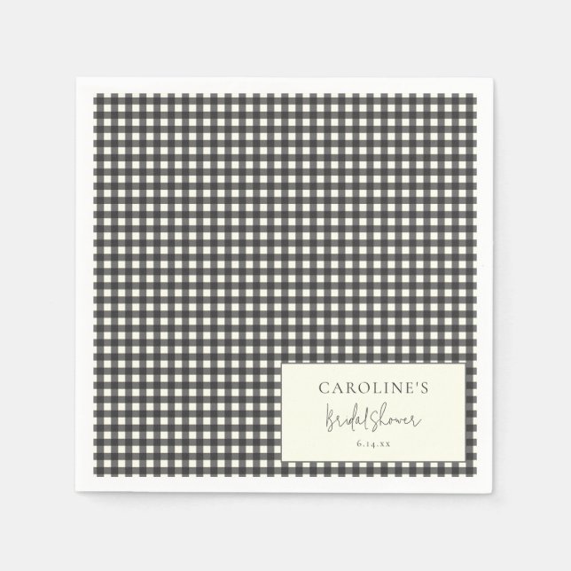 Modern svart-vit gingham-rutig bröllopsfest pappersservett (Framsidan)