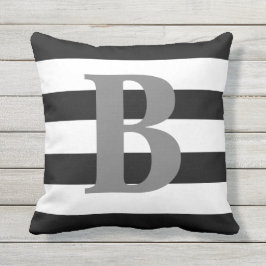 Modern svart vit görad randig mönstergrå kudde