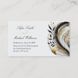 Modern Svart Vit Guld Bröllopsbotanisk- Visitkort