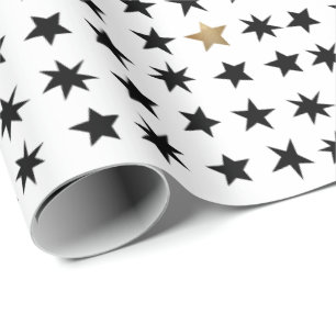 Modern svart vit guld julstjärna presentpapper