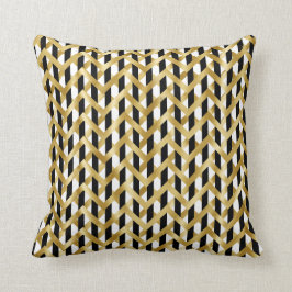 Modern svart vit guld-väv symmetrisk elegant kudde