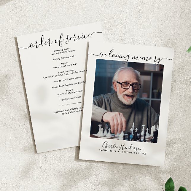 Modern svart & vit handskriven skrift Funeral Program (Skapare uppladdad)