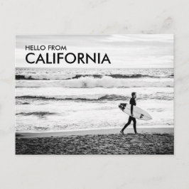 Modern svart-vit Hej från Kalifornien-stranden Vykort