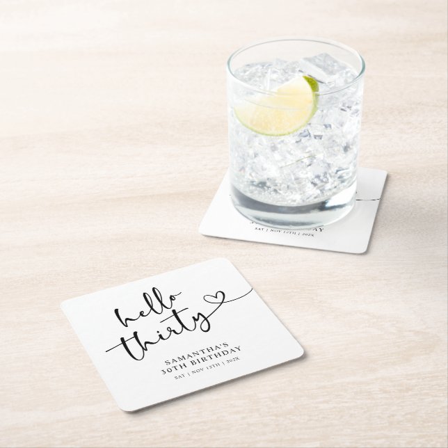 Modern svart-vit Hello 30-årsdag Underlägg Papper Kvadrat (Insitu)