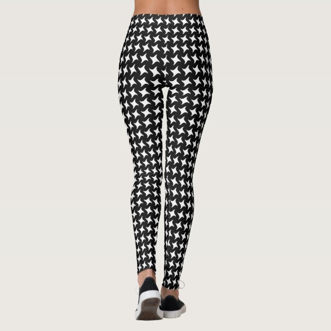 Modern svart-vit hundtandsmönster leggings (Baksida)