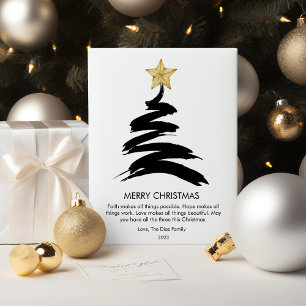 Modern svart-vit julgran Flat Julkort