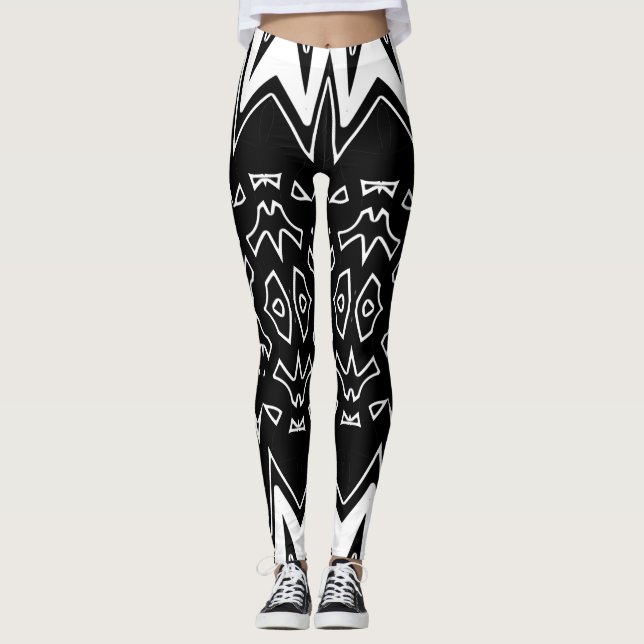 Modern svart vit klassisk "Ratti_Kreativ_Arts" Leggings (Framsida)