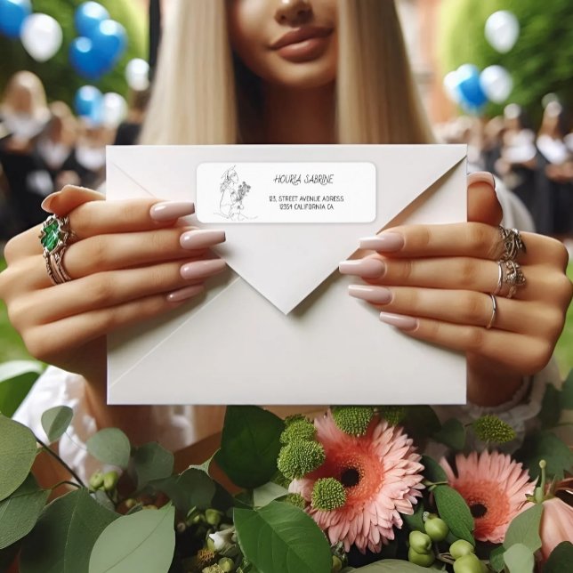 Modern svart-vit linjärt examens- returadress etikett (Skapare uppladdad)