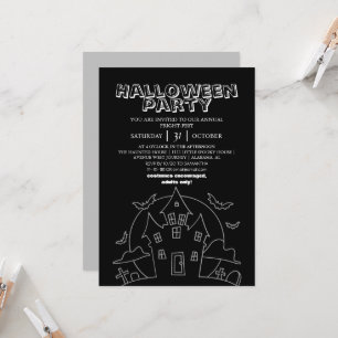 Modern svart-vit linjekonst Halloween-fest Inbjudningar