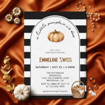 Modern svart-vit Little Pumpkin Baby Shower