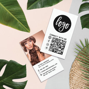 Modern, svart vit Logotyp, fotoQR-kod Visitkort