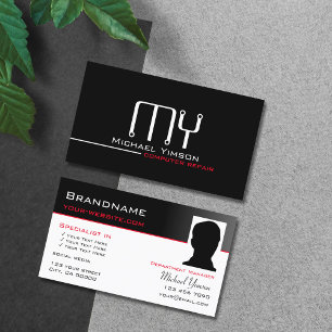 Modern svart vit med Monogram och Photo Classic Visitkort