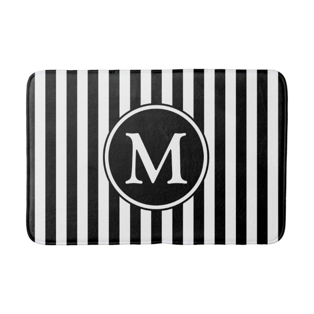 Modern svart-vit monogram badrumsmatta (Framsidan)