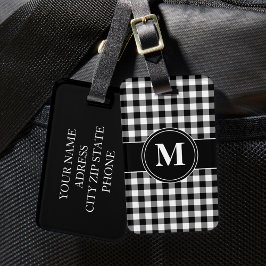 Modern svart-vit monogram bagagebricka