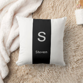 Modern svart-vit monogram i två toner kudde