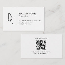 Modern svart-vit monogram minimalistisk QR-kod Visitkort