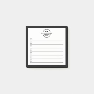 Modern svart-vit monogram Namn Att Göra-Lista Post-it Block