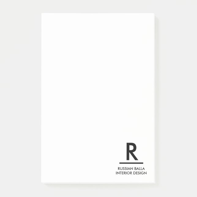 Modern svart-vit monogram notis design post-it block (Framsida)
