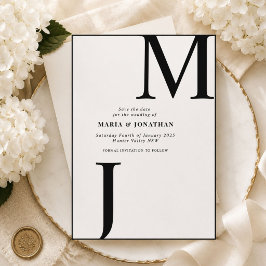 Modern svart-vit monogram spara datum datumet