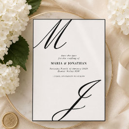 Modern svart-vit monogram spara datum datumet