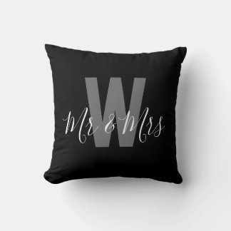 Modern Svart Vit Mr Mrs Monogram Kudde