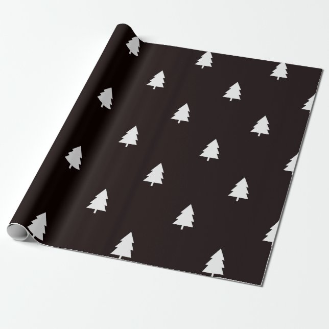 Modern svart vit nordisk julgran mönster presentpapper (Utrullad)