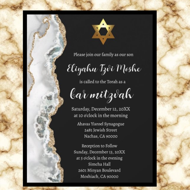 Modern svart vit och guld Bar Mitzvah Inbjudningar (Skapare uppladdad)