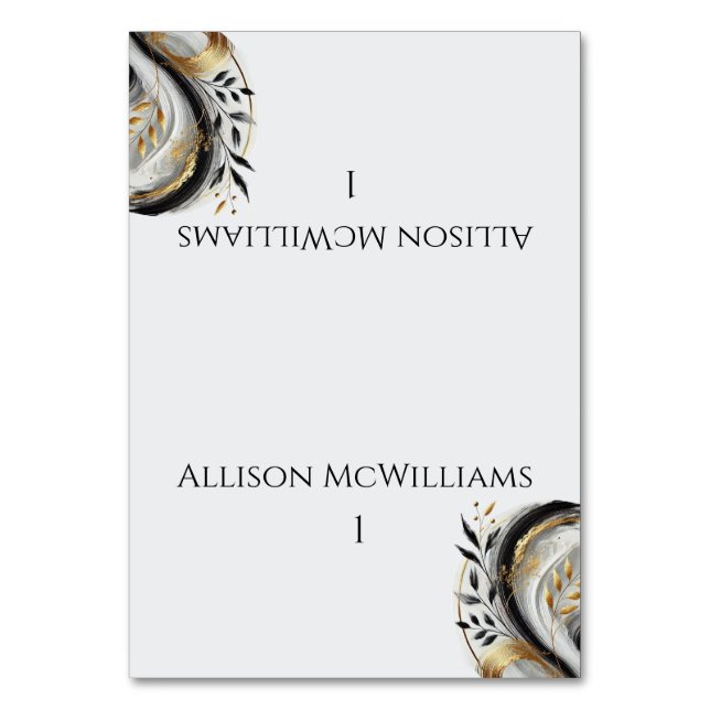 Modern Svart Vit och Guld Bröllop Bordsnummer (Framsidan)