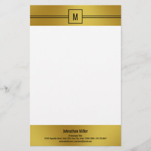 Modern svart vit och Guld Monogram-mall Brevpapper