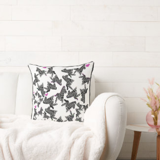 Modern svart vit och rosa vild zebra kudde