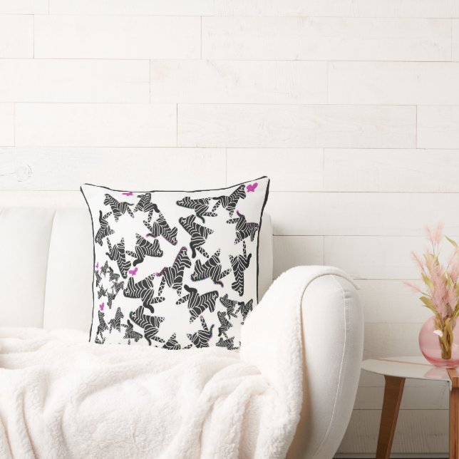 Modern svart vit och rosa vild zebra kudde (Soffa)