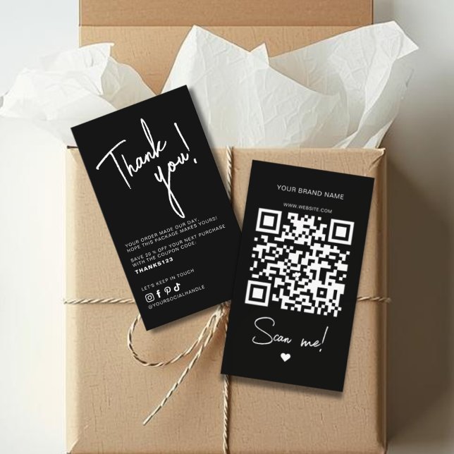 Modern svart vit order tack QR-kod Visitkort (Skapare uppladdad)