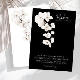 Modern svart vit orkidé Baby in Bloom Inbjudningar