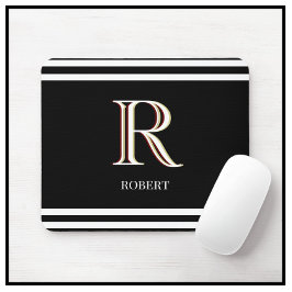 Modern Svart Vit Personlig Monogram Namn Musmatta