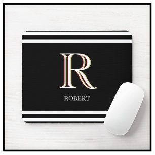 Modern Svart Vit Personlig Monogram Namn Musmatta