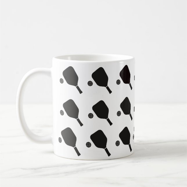 Modern svart-vit Pickleball-mönster  Kaffemugg (Vänster)