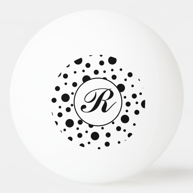 Modern svart-vit prickig monogram pingisboll (Framsidan)
