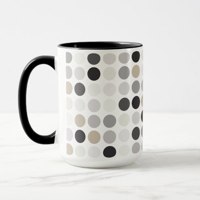 Modern svart vit prickmönster monogram mugg (Vänster)