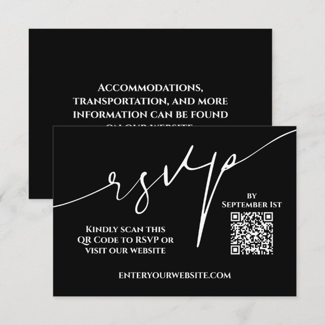 Modern svart-vit QR-kod för bröllopsanmälan OSA Kort (Fram/baksida)