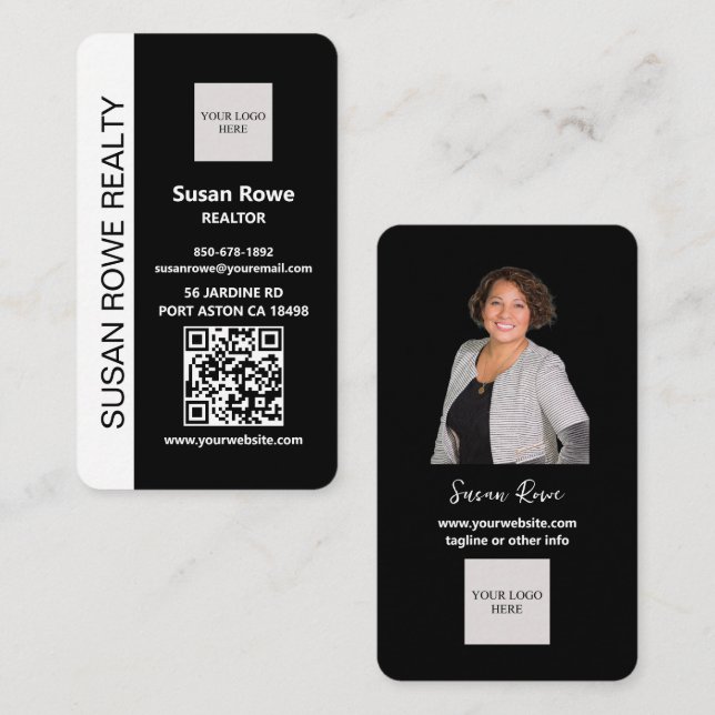 Modern svart-vit QR-kod foto Visitkort (Fram/baksida)