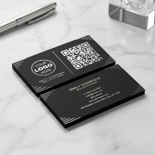 Modern svart-vit QR-kod Lyx Art Deco Visitkort